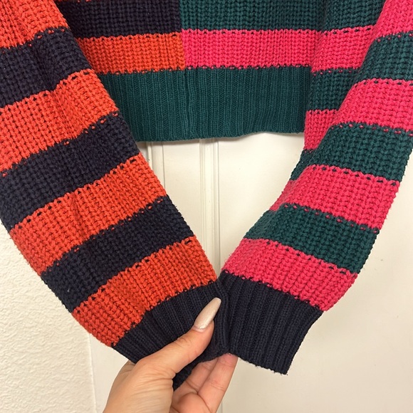Vici Snuggle Up Quarter Zip Sweater Stripe Sweater Size Small Red Black Green - Picture 7 of 10